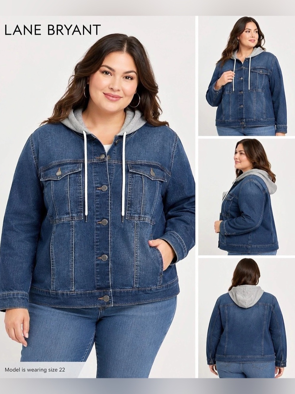 Lane Bryant Plus Size Denim Jacket With Hood Size 22 Blue Stretch Jean Jacket